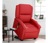 Electric Lift Recliner Chair with Massage for Elderly, Red PU Leather Power Lift Manual Recline, Vibration Massage, Comfortable Home Reclining Chair for Living Room, Bedroom, Maximum Load 110kg