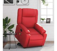Electric Lift Recliner Chair with Massage for Elderly, Red PU Leather Power Standing Assist Chair, 6 Point Vibration, 135 Degree Manual Recline, Home Living Room Comfort Seat, Max Load 110kg