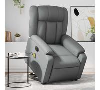 Electric Lift Recliner Chair with Massage, Power Adjustable Grey Faux Leather Reclining Chair for Elderly and Living Room, Heated Vibrating Massage, 135 Degree Tilt, USB Control, 110kg Capacity