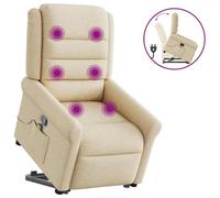 Electric Lift Recliner Chair with Massage, Power Standing Assist Reclining Chair for Elderly, 6-Point Vibration Massage, Wide Comfort Fabric Seat, Max Load 110kg, Cream Color for Living Room Bedroom