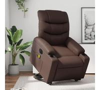 Electric Massage Recliner Chair with Lift and Vibration, Brown PU Leather Power Lift Chair for Elderly, Adjustable Reclining Sofa with Remote Control, Comfortable Home Office Relaxation Seat