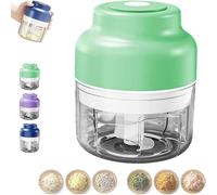 Electric Mini Garlic Chopper Set, Multi-Functional Portable Vegetable Cutter Set, 250/320ml Rechargeable Wireless Food Small Processor For Chili Onion Ginger Celery (Green,250ml)