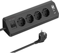 Electric Power Strip Surge Protector 4 Outlets with 2 USB A Ports+2 USB C Ports, Corner Socket with Switch and 2M Cable, Black