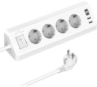 Electric Power Strip Surge Protector 4 Sockets with 2 USB A Ports+2 USB C Ports, Corner Socket with Switch and 2 M Cable, White