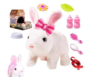Electric Rabbit Plush Toy - Interactive Animal with Sounds Safe Durable Companion, Kids Boys Girls New Year Christmas Easter Gift, Home Nursery Indoor Play, Pet Simulation Walks Hops Wiggles Ears | En