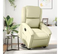 Electric Recliner Chair with Lift and Massage, Cream Genuine Leather Power Lift Chair for Elderly, Heavy Duty Reclining Sofa with Heat, Remote Control, Adjustable Positions for Living Room Bedroom