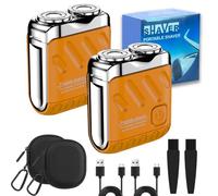 Electric Shaver for Men, Mini Portable Travel Rotary Shaver, IPX7 Waterproof Type-C Rechargeable Beard Trimmer for Home, Travel, Business Trip & Wet Dry Shaving (Orange*2)