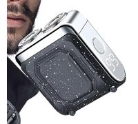 Electric Shaver - Rechargeable Double-Ring Beard Trimmer | Compact Face Shaving Device With Digital Display | Smooth Grooming Tool For Apartment Dormitory Hotel Car Rental Business Trip Travel Use