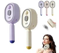 Electric Spray Air Cushion Massage Comb,3-In-1 Electric Spray Massage Comb Self-Cleaning Steam Hair Brush,Electric Spray Air Cushion Brush for Dry Frizzy,Damaged Hair (Beige+purple)