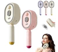Electric Spray Air Cushion Massage Comb,3-In-1 Electric Spray Massage Comb Self-Cleaning Steam Hair Brush,Electric Spray Air Cushion Brush for Dry Frizzy,Damaged Hair (Pink+beige)