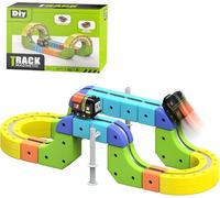 Electric Train Set Flexible Race Track for Kids, DIY Car Tracks Set, Car Track for Toddlers 3-8, Building Toy Train Track Gravity-Defying 3D Embedded Layouts & Motorized Car (62Pcs)