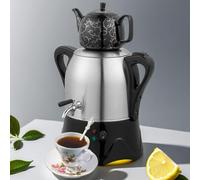 Electric Turkish Tea Maker, Stainless Steel Samovar Tea Maker for Brew Black Tea, 3L Stainless Steel Teapot+1L Ceramic Teapot, with Auto Keep-Warm Function, Boil-Dry Protection, for Coffee,Scented Tea