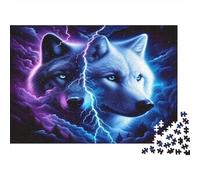 Electric Wolf Duo 100% Recycled Cardboard Black & White Wolf Art 1000Pc Jigsaw Puzzle Adults Fun Activity for Rainy Days 70x50cm/1000pcs