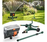 ElectricWise Kit d'arrosage 3 en 1 pour pelouse, arroseur oscillant + arroseurs métalliques à 3 bras + rehausseurs d'arrosage réglables de 40,6 à 76,2 cm, système d'irrigation de jardin de grande