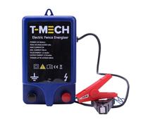 Electrificateur de Clôture Electrique 12V T-Mech Imperméable 1.0J 10KM Alimenté par Batterie Kit de Fixation pour Volailles, Bovins, Moutons, Chevaux