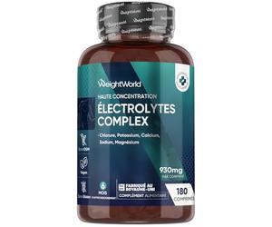 Electrolyte Complex 6 Mois d’Approvisionnement, sans Additifs Artificiels, sans Sucre ni Saveur, Electrolytes en Comprimés, Sodium, Calcium, Magnésium, Potassium, Chlorure, 180 Comprimés 930 mg