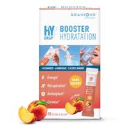 ELECTROLYTE GRANIONS HYDROP - Electrolytes hydratation - SANS SUCRES - Booster hydratation- Vitamines, Minéraux, Magnesium - Fabriqué en France - Goût Pêche - 10 Sticks à diluer