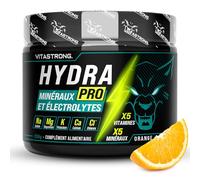 Electrolyte Poudre Vitastrong Hydra Pro 250g, Pre Workout avec 5 Minéraux, 5 Vitamines, Rhodiola Rosea, Vitamine C, Calcium, Magnésium Malate, Potassium Citrate, Vitamine B12, Niacine B3, Goût Orange