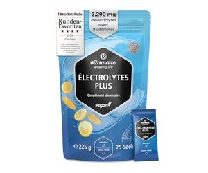 Électrolytes en Poudre Haute Dose 2290mg 25 Sachets avec Magnésium Potassium Calcium + 8 Vitamines B Goût Citron Naturel Végan Pour Sport et Régime Cétogène