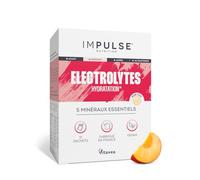 Électrolytes Poudre Pêche - Sodium, Potassium, Magnésium, Calcium, Zinc - Hydratation, Énergie et Endurance - Anti-Crampes - Sans Édulcorants - Sport - 15 sachets - IMPULSE NUTRITION