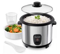tectake® Cuiseur de riz Rice Cooker Cuiseur vapeur Multifonction 2en1 Aluminium Grand Volume 1,8L avec Panier vapeur inox, verre doseur & cuillère, Appareil cuisine pour Cuisson Quinoa, Légumes, Soupe