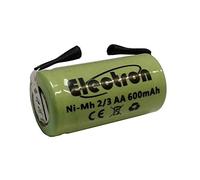 ELECTRON Pile rechargeable Ni-Mh 2/3 AA 1,2 V 600 mAh de 14 x 29 mm avec languettes à souder sur batterie