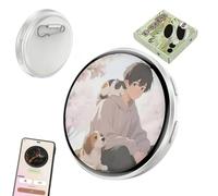 Electronic Badge Digital Display Pin, 1.8'' IPS Touch Screen, Customizable Photo Slideshow & GIF Display Video via Bluetooth, Magnetic Clip, for Cosplay Ita Bag (white)
