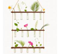 ELECTRONICFIX Planteur Mural décoratif 3 Niveaux en Bois Naturel pour intérieur avec 15 Tubes en Verre Transparent - Support Mural Design pour boutures, Fleurs et Plantes d’intérieur