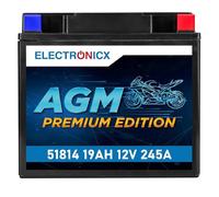 Electronicx AGM 51814 - Batterie moto 12V 19Ah 245A - sans entretien, étanche, compacte et résistante aux vibrations - Haute performance pour moto, scooter, quad, ATV et jet-ski