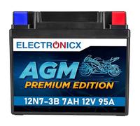 Electronicx, AGM, batterie moto 12N7-3B 12V 7Ah 95A - sans entretien, scellée, étanche et compacte. Idéale pour scooters, quads et motos. Puissance de démarrage fiable et longue durée de vie.