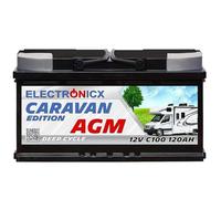 Electronicx AGM CARAVANE Édition 12V C100 120Ah Batterie Deep Cycle - Batterie auxiliaire sans entretien & résistante aux vibrations - 353×175×190mm - Camping-car, bateau, solaire, van, loisirs 120Ah