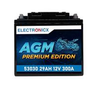 Electronicx AGM Premium Edition 53030 Batterie de moto 12 V 29 Ah 300 A - Sans entretien, scellée, compacte et robuste. Batterie de démarrage haute performance : idéale pour moto, quad, ATV, jet ski