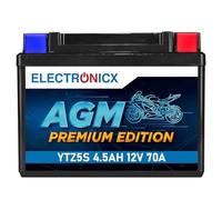 Electronicx AGM Premium YTZ5S - Batterie moto 12V 4,5Ah 70A, sans entretien, étanche, résistante aux vibrations, prête à l’emploi - pour scooter, quad, moto et sports motorisés