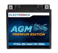 Electronicx AGM YTX14-BS Batterie Moto 12V 14Ah 200A - Batterie de démarrage AGM fiable, sans entretien, compacte, résistante aux vibrations et étanche - pour scooter, quad, moto et tracteur tondeuse.