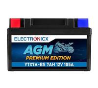 Electronicx AGM YTX7A-BS batterie moto - 12V 7Ah 105A - batterie de démarrage sans entretien, résistante aux vibrations, compacte, robuste et scellée - idéale comme batterie pour scooter, quad et ATV.