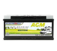 Electronicx Batterie AGM de servitude 12V 140Ah - Batterie haute performance 140 Ah, sans entretien, scellée, étanche, pour solaire, camping-car, bateau - Dimensions : 393x175x190 mm