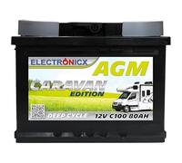 ELECTRONICX Batterie AGM Décharge Lente 12V 80Ah C100 - Sans Entretien, Étanche, Résistante aux Vibrations - Batterie Solaire 12V pour Camping-Car, Bateau, Panneaux Solaires, et Systèmes Hors Réseau