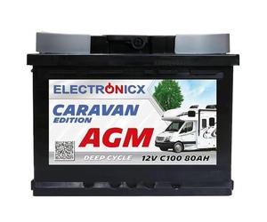 Electronicx Batterie AGM Édition Caravan 12V 80Ah / 80 Ah -à décharge lente,étanche, borne positive à droite Batterie de service pour camping-car, caravane loisirs-haute résistance aux cycles