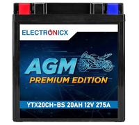 Electronicx Batterie moto AGM 12V 20Ah 275A - sans entretien, résistante aux vibrations. Format compact, puissance de démarrage élevée, longue durée de vie. Alternative gel idéale pour scooter& ATV.