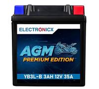 Electronicx batterie moto AGM YB3L-B AGM 12V 3Ah 35A batterie de démarrage sans entretien, scellée, étanche, résistante aux vibrations, performante et compacte - idéale pour scooter, quad et moto.