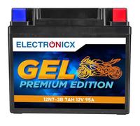 Electronicx, GEL, batterie moto 12N7-3B 12V 7Ah 95A CCA - batterie de démarrage - sans entretien, compacte, résistante aux vibrations et étanche - pour cyclomoteur, moto, quad, ATV et jet-ski.