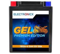 Electronicx, GEL, batterie moto YB12A-A 12V 12Ah 150A - sans entretien, étanche - batterie de démarrage pour moto, scooter, motoneige - haute performance, résistante aux vibrations, compacte.
