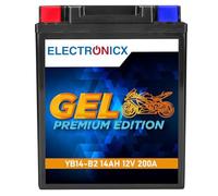 Electronicx GEL Premium YB14-B2 - Batterie moto haute performance 12V 14Ah 200A CCA : sans entretien, anti-fuite, résistante aux vibrations et aux intempéries - idéale pour scooter, quad, moto