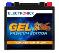 Electronicx GEL Premium YTX14L-BS - Batterie moto haute performance 12V 14Ah : sans entretien, étanche, antidéversement, résistante aux vibrations et à l'inclinaison - idéale pour scooter, quad, moto