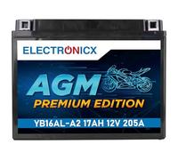 Electronicx YB16AL-A2 AGM 12V 17Ah 205A Batterie moto - Durable, haute qualité, scellée, sans entretien et étanche pour moto, scooter, quad, motoneige, jetski - 206×70×163 mm