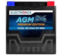 Electronicx YIX30L-BS Batterie Moto AGM 12V 30Ah - Sans entretien, scellée, compacte, résistante aux vibrations - 380A CCA Haute Performance - Pour scooter, quad, motoneige, tondeuse autoportée.