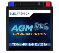 Electronicx YTX16L-BS Batterie Moto AGM 12V 16Ah 235A - Batterie de démarrage fiable, compacte, scellée et sans entretien - Prête à l’emploi pour moto, scooter, quad, ATV.