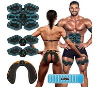 Electrostimulateur Musculaire, Ceinture Abdominale Electrostimulation | Electrode Musculation, 6 modes, 19 niveaux d'intensité, pour Abdos/Bras/Jambes/Fesses, Homme Femme, 13 gel, Bleu
