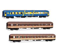 Electrotren HE4035 RENFE, Pack de 3 unités Costa Brava, Voiture Restaurant Bleue + 2 x Voitures couchettes en livrée Estrella, ép. Voitures de passagers IV