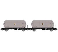 Electrotren HE6073 RENFE, Pack de 2 unités, Wagons-citernes à gaz PR, Butano S.A. Argent-Noir, ép. III Wagons de fret